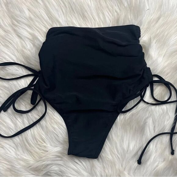 Scrunch Sides High Waist Bikini Bottoms Black Size Medium - Picture 3 of 3